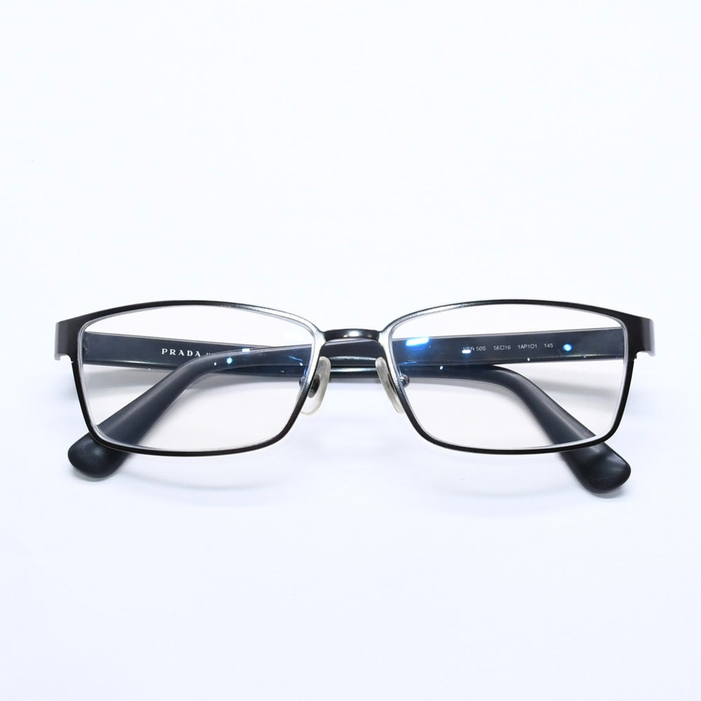 PRADA プラダ 眼鏡 メガネ アイウェア ブラックテンプル クリアレンズ サイドロゴ VPR 50S 56◻︎16 美品 中古 4a004923