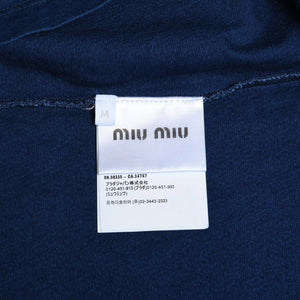 極美品 MIU MIU ミュウミュウ ノースリーブ ジャージ Tシャツ MJE15 ワッペンロゴ カットソー フレンチスリーブ インディゴブルー ネイビー レディース Mサイズ 中古 4a004940