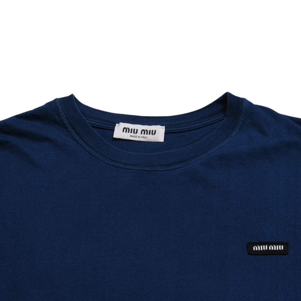 MIU MIU Cotton Jersey T-shirt MJE15 Patch Logo Cut and Sewn Short Sleeve T-shirt Indigo Blue Navy Size M Good Condition Used 4a004938