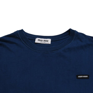 MIU MIU Cotton Jersey T-shirt MJE15 Patch Logo Cut and Sewn Short Sleeve T-shirt Indigo Blue Navy Size M Good Condition Used 4a004938