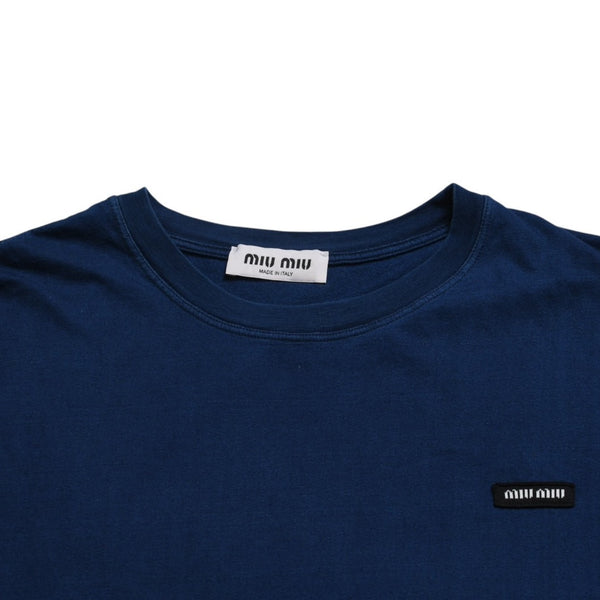 MIU MIU Cotton Jersey T-shirt MJE15 Patch Logo Cut and Sewn Short Sleeve T-shirt Indigo Blue Navy Size M Good Condition Used 4a004938
