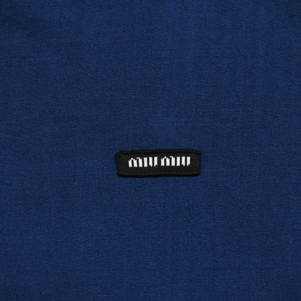 MIU MIU Cotton Jersey T-shirt MJE15 Patch Logo Cut and Sewn Short Sleeve T-shirt Indigo Blue Navy Size M Good Condition Used 4a004938