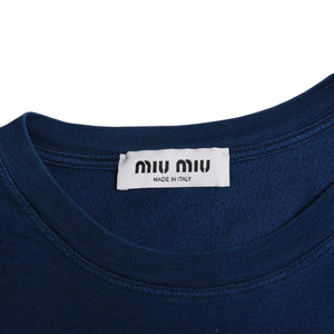 MIU MIU Cotton Jersey T-shirt MJE15 Patch Logo Cut and Sewn Short Sleeve T-shirt Indigo Blue Navy Size M Good Condition Used 4a004938