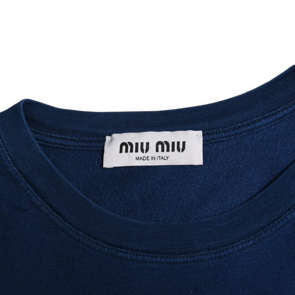 MIU MIU Cotton Jersey T-shirt MJE15 Patch Logo Cut and Sewn Short Sleeve T-shirt Indigo Blue Navy Size M Good Condition Used 4a004938
