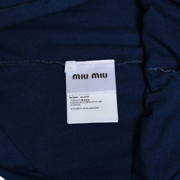 MIU MIU Cotton Jersey T-shirt MJE15 Patch Logo Cut and Sewn Short Sleeve T-shirt Indigo Blue Navy Size M Good Condition Used 4a004938