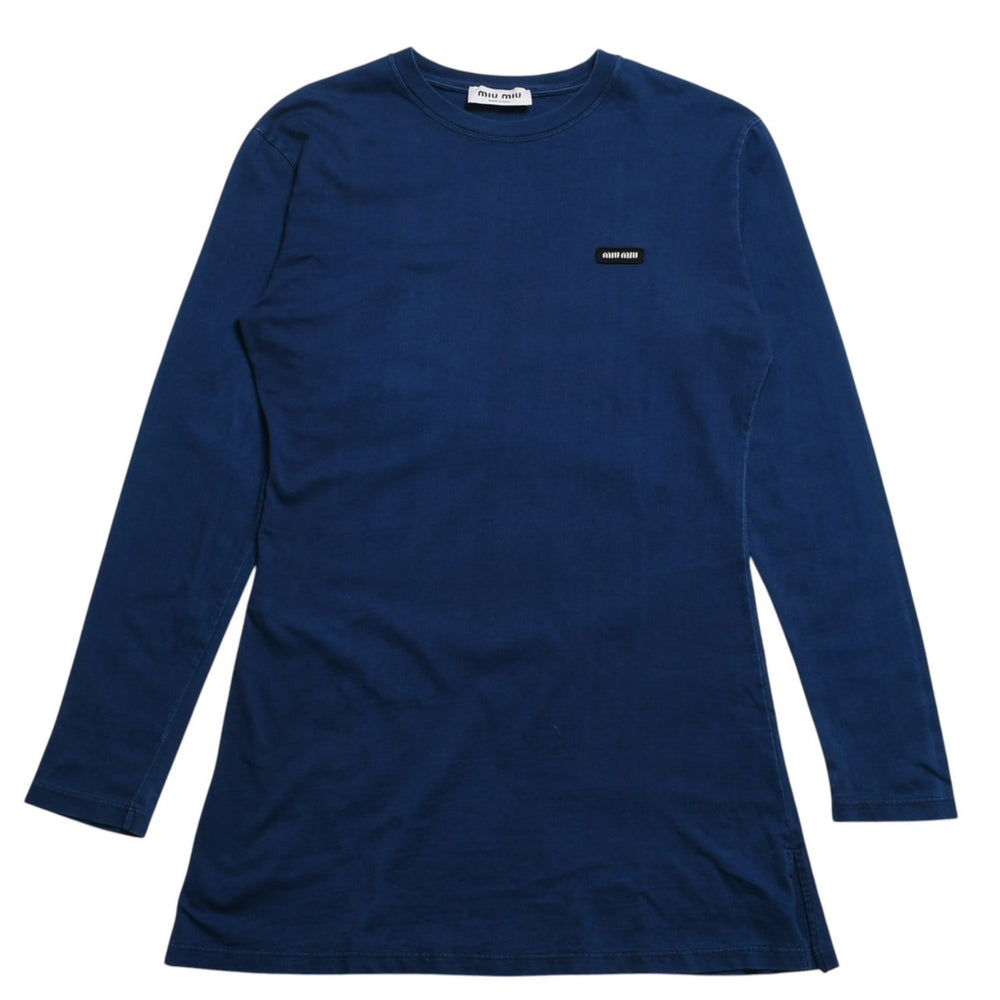 MIU MIU ミュウミュウ コットン ジャージーロングスリーブ Tシャツ MJE15 ロンT 長袖Tシャツ インディゴブルー ネイビー Mサイズ 美品 中古 4a004939
