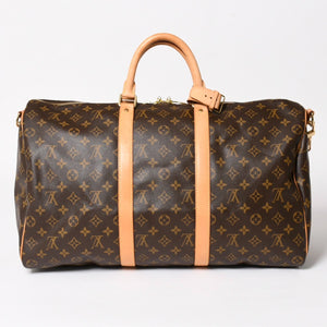 LOUIS VUITTON Keepall 50 Bandouliere Boston Bag M41426 PVC Leather Monogram MB3047 Gold Hardware Good Condition Used 4a004901