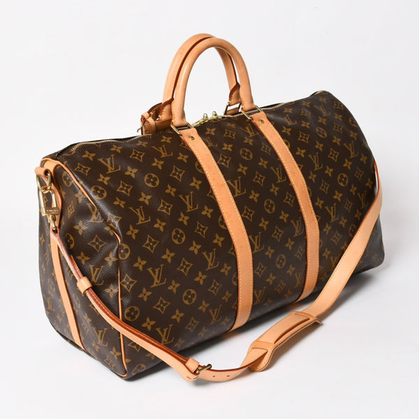 LOUIS VUITTON Keepall 50 Bandouliere Boston Bag M41426 PVC Leather Monogram MB3047 Gold Hardware Good Condition Used 4a004901
