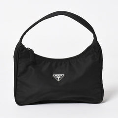 PRADA プラダ ポーチ ハンドバッグ MV515 ホーボー ミニバッグ 三角ロゴ ブラック シルバー金具 美品 中古 4a004675