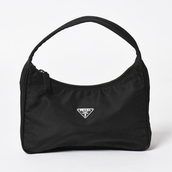 PRADA プラダ ポーチ ハンドバッグ MV515 ホーボー ミニバッグ 三角ロゴ ブラック シルバー金具 美品 中古 4a004675