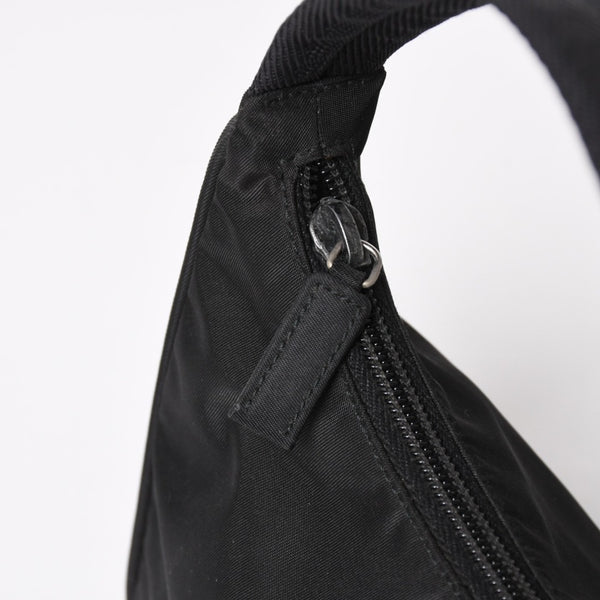 PRADA プラダ ポーチ ハンドバッグ MV515 ホーボー ミニバッグ 三角ロゴ ブラック シルバー金具 美品 中古 4a004675
