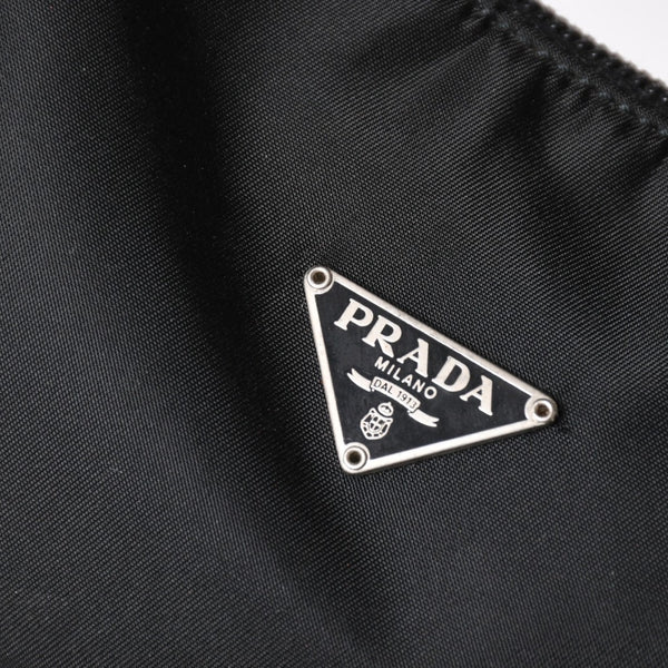 PRADA プラダ ポーチ ハンドバッグ MV515 ホーボー ミニバッグ 三角ロゴ ブラック シルバー金具 美品 中古 4a004675