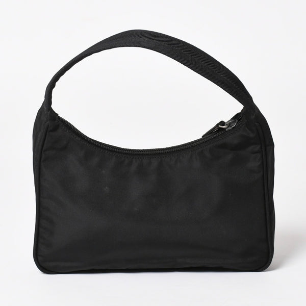 PRADA プラダ ポーチ ハンドバッグ MV515 ホーボー ミニバッグ 三角ロゴ ブラック シルバー金具 美品 中古 4a004675