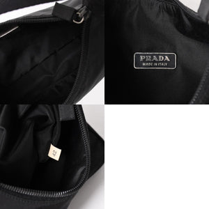 PRADA プラダ ポーチ ハンドバッグ MV515 ホーボー ミニバッグ 三角ロゴ ブラック シルバー金具 美品 中古 4a004675