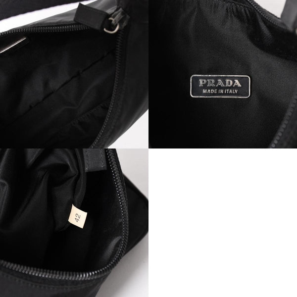 PRADA プラダ ポーチ ハンドバッグ MV515 ホーボー ミニバッグ 三角ロゴ ブラック シルバー金具 美品 中古 4a004675