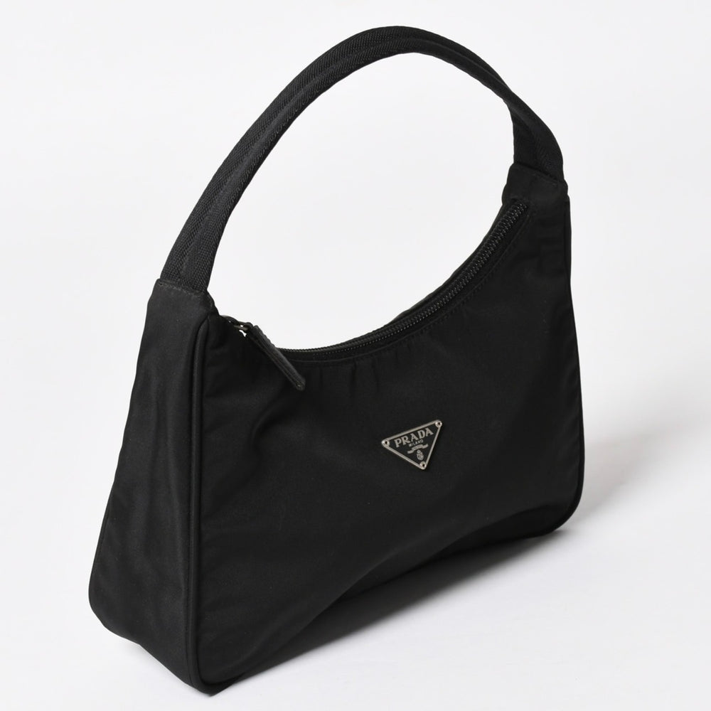 PRADA プラダ ポーチ ハンドバッグ MV515 ホーボー ミニバッグ 三角ロゴ ブラック シルバー金具 美品 中古 4a004675