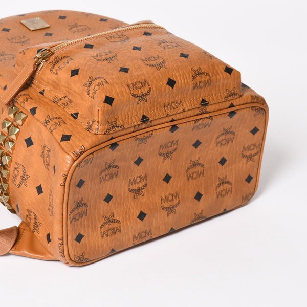極美品 MCM エムシーエム ヴェセトス リュック デイパック バックパック スタッズ レザー ブラウン ゴールド金具 中古 4a004966