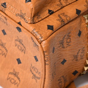 極美品 MCM エムシーエム ヴェセトス リュック デイパック バックパック スタッズ レザー ブラウン ゴールド金具 中古 4a004966