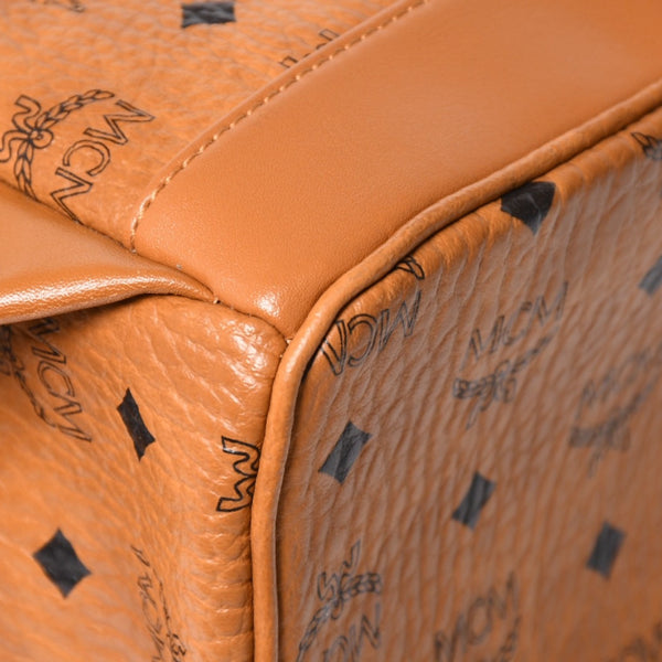 極美品 MCM エムシーエム ヴェセトス リュック デイパック バックパック スタッズ レザー ブラウン ゴールド金具 中古 4a004966
