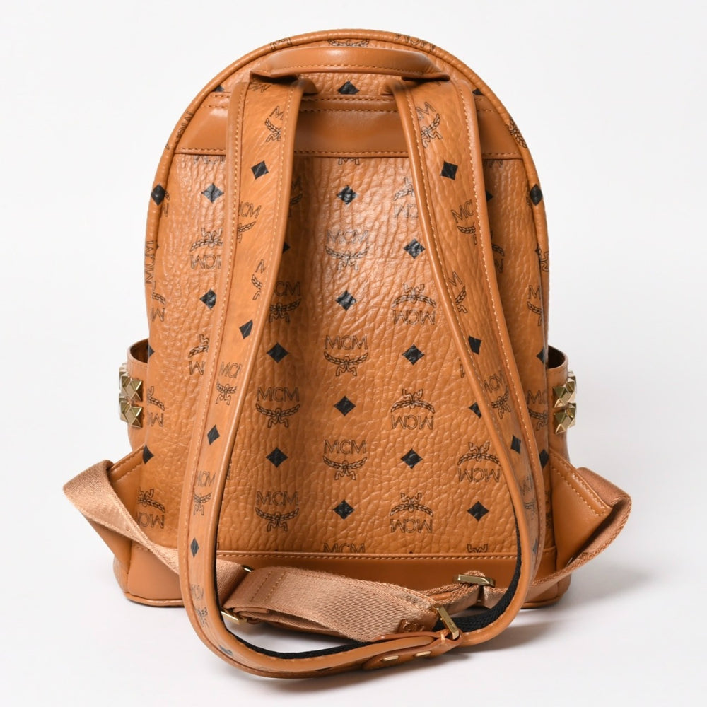 極美品 MCM エムシーエム ヴェセトス リュック デイパック バックパック スタッズ レザー ブラウン ゴールド金具 中古 4a004966