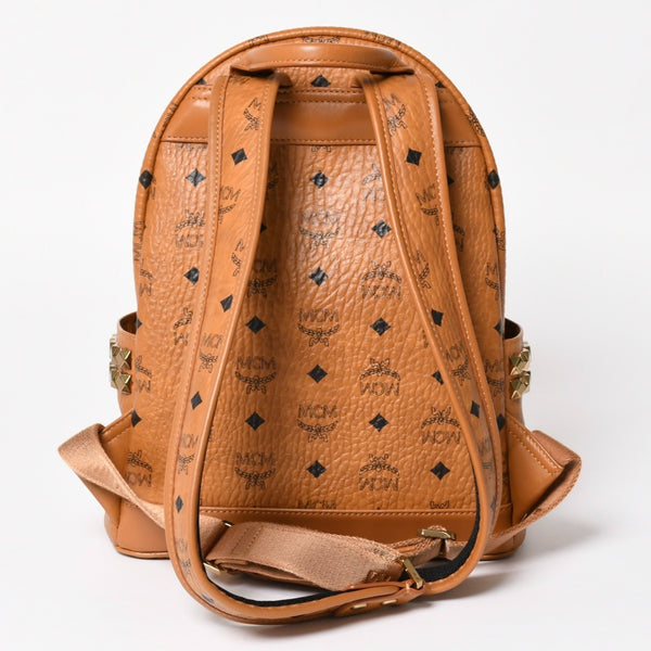 極美品 MCM エムシーエム ヴェセトス リュック デイパック バックパック スタッズ レザー ブラウン ゴールド金具 中古 4a004966