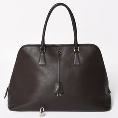 PRADA プラダ トートバッグ ハンドバッグ ダークブラウン ブラウン 三角ロゴプレート シルバー金具 美品 中古 4a004982