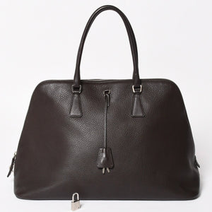 PRADA プラダ トートバッグ ハンドバッグ ダークブラウン ブラウン 三角ロゴプレート シルバー金具 美品 中古 4a004982