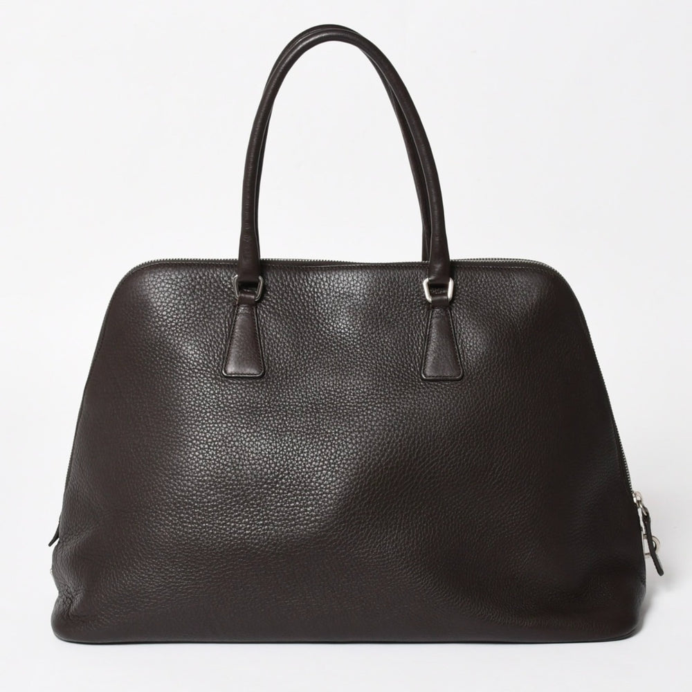 PRADA プラダ トートバッグ ハンドバッグ ダークブラウン ブラウン 三角ロゴプレート シルバー金具 美品 中古 4a004982