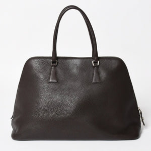 PRADA プラダ トートバッグ ハンドバッグ ダークブラウン ブラウン 三角ロゴプレート シルバー金具 美品 中古 4a004982