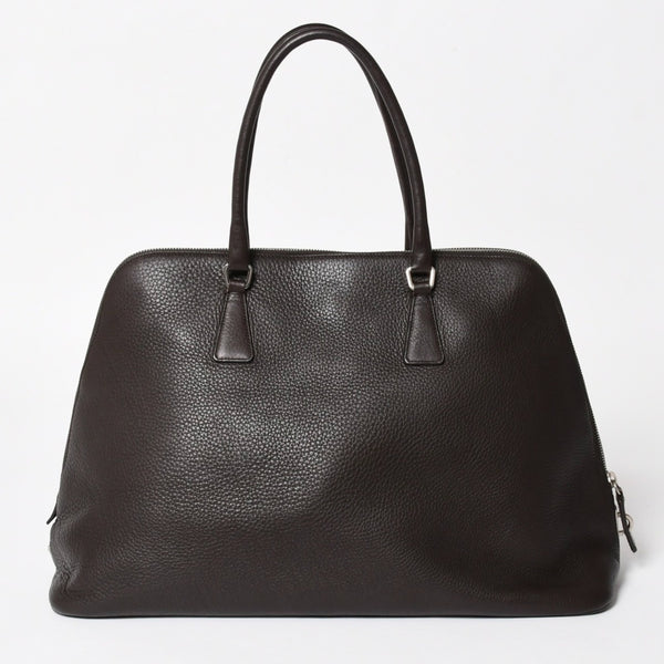 PRADA プラダ トートバッグ ハンドバッグ ダークブラウン ブラウン 三角ロゴプレート シルバー金具 美品 中古 4a004982