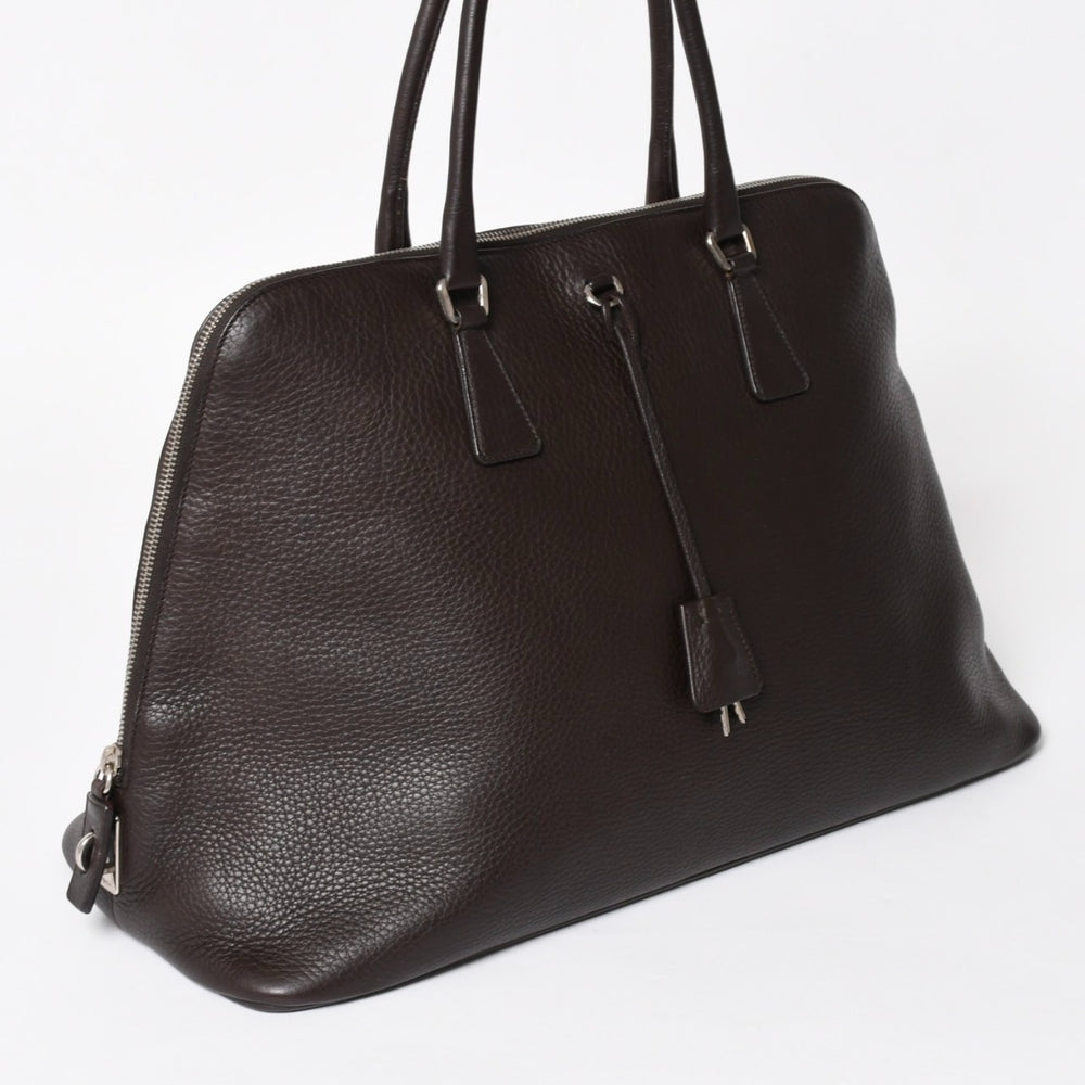 PRADA Prada tote bag handbag dark brown brown triangle logo plate silver hardware mint condition used 4a004982