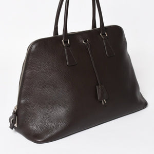 PRADA プラダ トートバッグ ハンドバッグ ダークブラウン ブラウン 三角ロゴプレート シルバー金具 美品 中古 4a004982