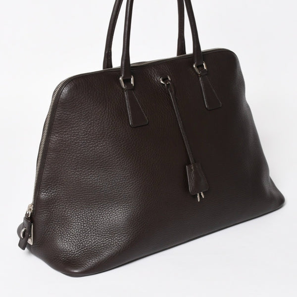 PRADA プラダ トートバッグ ハンドバッグ ダークブラウン ブラウン 三角ロゴプレート シルバー金具 美品 中古 4a004982