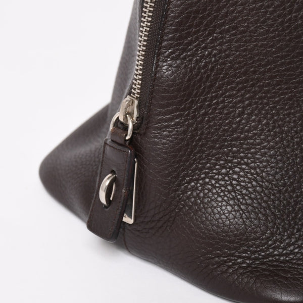 PRADA プラダ トートバッグ ハンドバッグ ダークブラウン ブラウン 三角ロゴプレート シルバー金具 美品 中古 4a004982