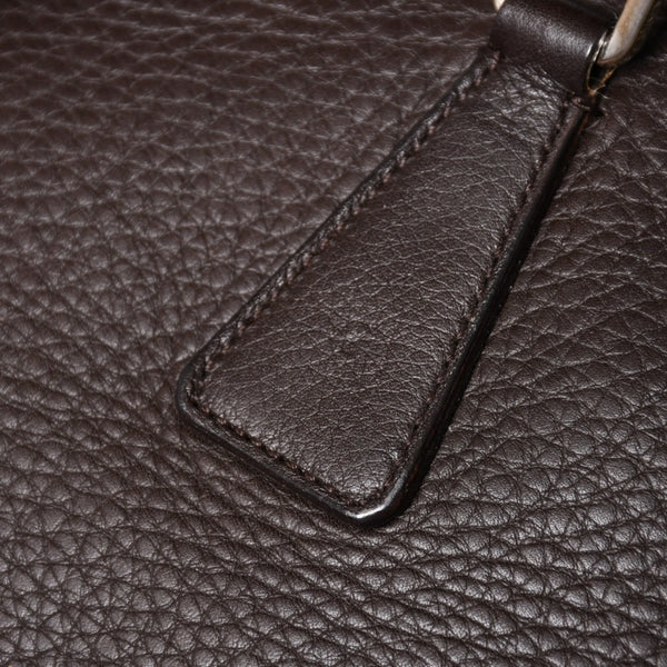 PRADA プラダ トートバッグ ハンドバッグ ダークブラウン ブラウン 三角ロゴプレート シルバー金具 美品 中古 4a004982