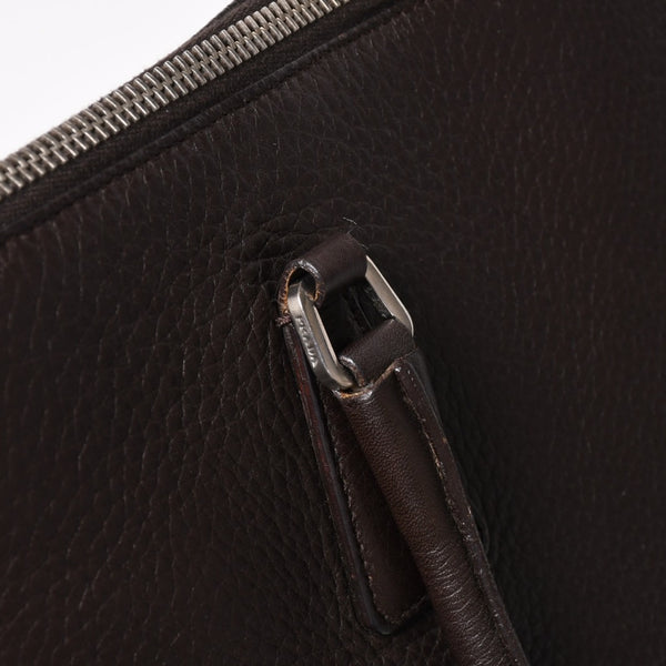 PRADA プラダ トートバッグ ハンドバッグ ダークブラウン ブラウン 三角ロゴプレート シルバー金具 美品 中古 4a004982