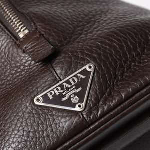 PRADA プラダ トートバッグ ハンドバッグ ダークブラウン ブラウン 三角ロゴプレート シルバー金具 美品 中古 4a004982