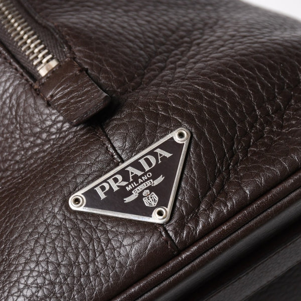 PRADA プラダ トートバッグ ハンドバッグ ダークブラウン ブラウン 三角ロゴプレート シルバー金具 美品 中古 4a004982