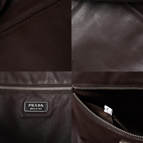 PRADA プラダ トートバッグ ハンドバッグ ダークブラウン ブラウン 三角ロゴプレート シルバー金具 美品 中古 4a004982