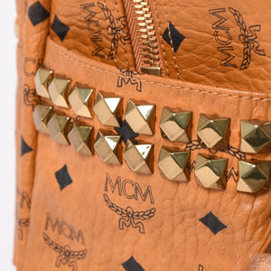 極美品 MCM エムシーエム ヴェセトス リュック デイパック バックパック スタッズ レザー ブラウン ゴールド金具 中古 4a004966