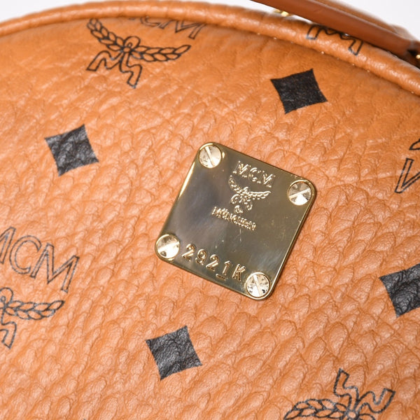 極美品 MCM エムシーエム ヴェセトス リュック デイパック バックパック スタッズ レザー ブラウン ゴールド金具 中古 4a004966