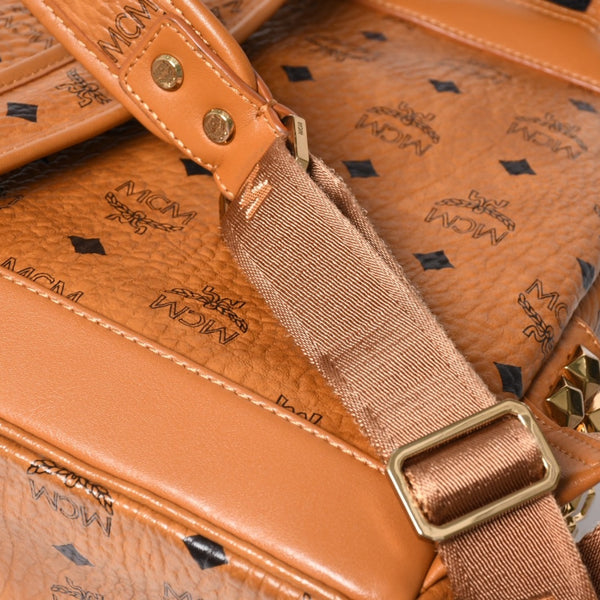 極美品 MCM エムシーエム ヴェセトス リュック デイパック バックパック スタッズ レザー ブラウン ゴールド金具 中古 4a004966