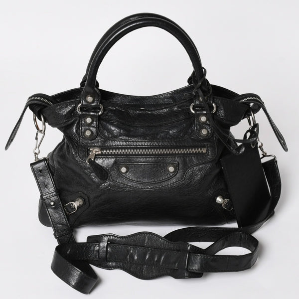 極美品 BALENCIAGA バレンシアガ ザ ジャイアント タウン 2WAY ハンドバッグ 285434 ブラック レザー ショルダー 中古 4a004969