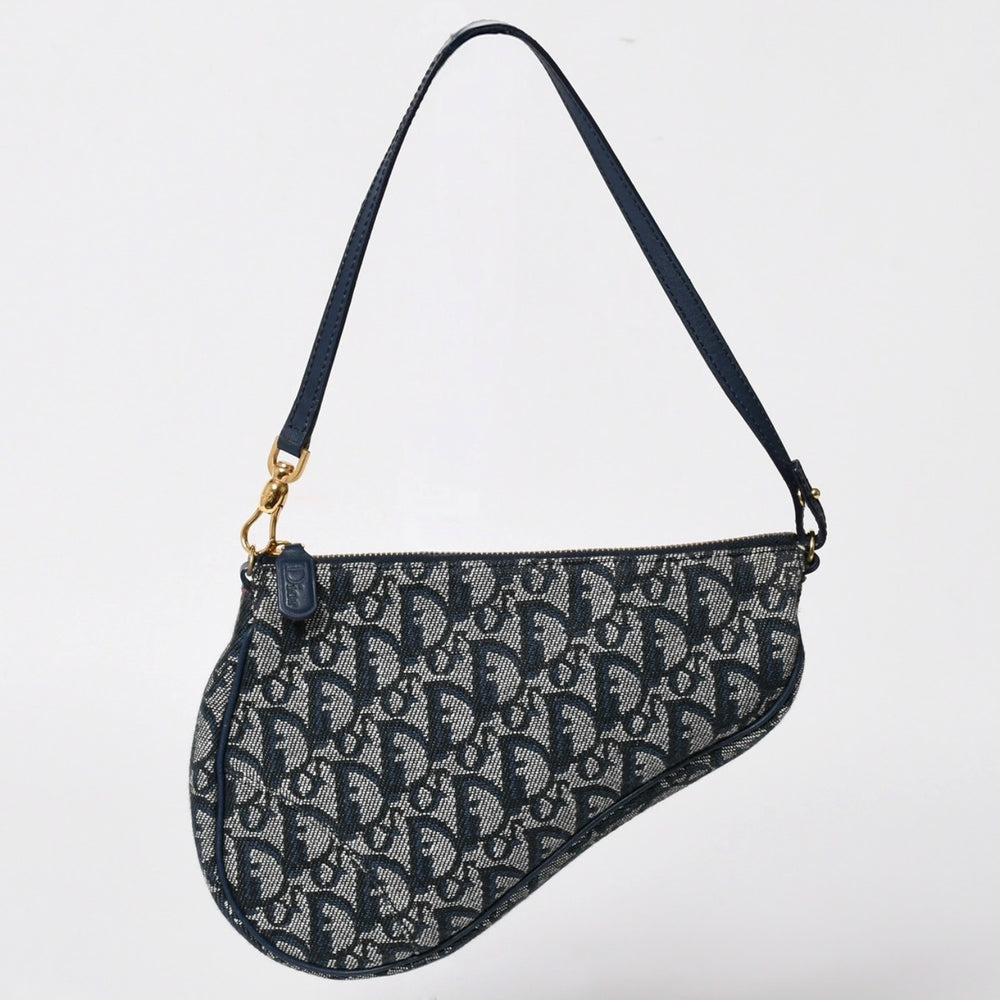 Very Good Condition Christian Dior Saddle Pouch Accessory Pouch MC0031 Navy Trotter Pattern Galliano Period Used 4a004806