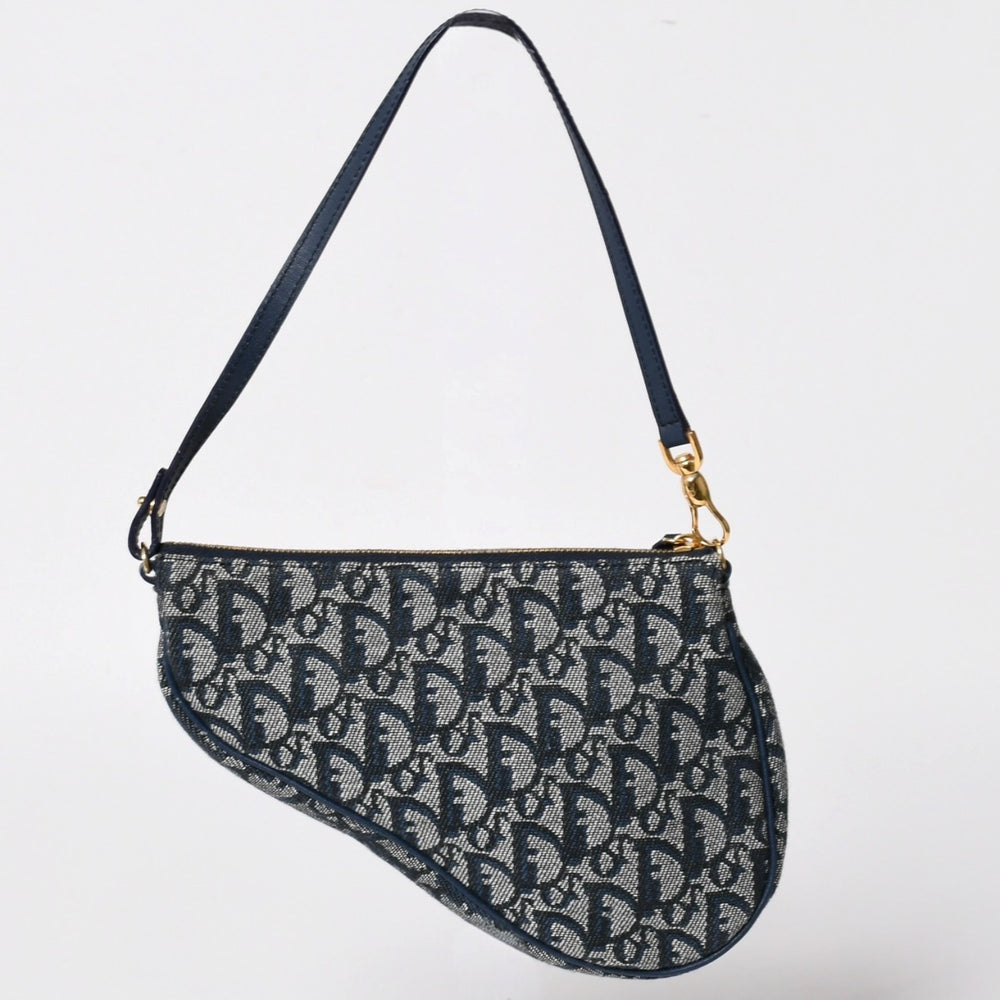 Very Good Condition Christian Dior Saddle Pouch Accessory Pouch MC0031 Navy Trotter Pattern Galliano Period Used 4a004806
