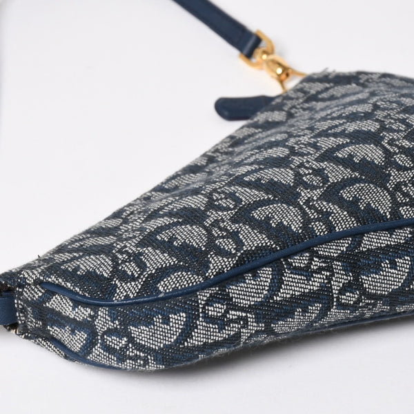 極美品 Christian Dior クリスチャンディオール サドルポーチ アクセサリーポーチ MC0031 ネイビー トロッター柄 ガリアーノ期 中古 4a004806