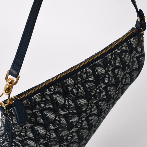 極美品 Christian Dior クリスチャンディオール サドルポーチ アクセサリーポーチ MC0031 ネイビー トロッター柄 ガリアーノ期 中古 4a004806