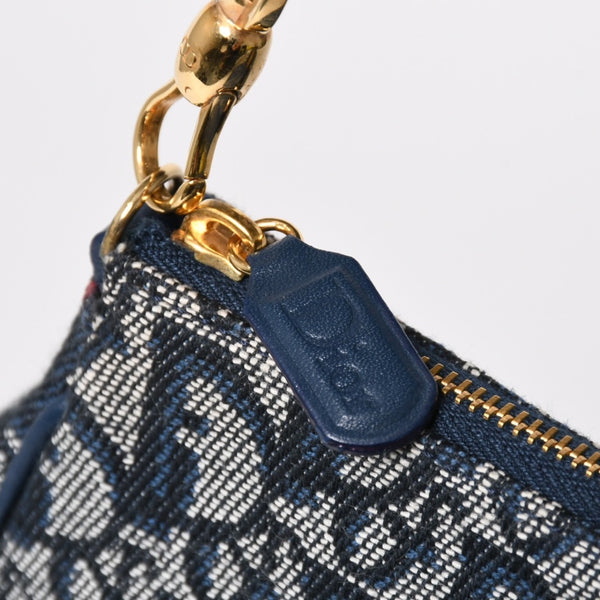 極美品 Christian Dior クリスチャンディオール サドルポーチ アクセサリーポーチ MC0031 ネイビー トロッター柄 ガリアーノ期 中古 4a004806