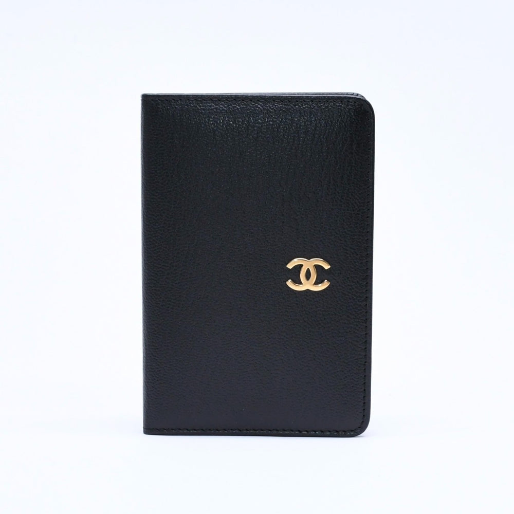 新品同様品 CHANEL シャネル Coco Mark ココマーク 手帳カバー ブックカバー 6番台 ブラック ゴールド金具 中古 4a004976