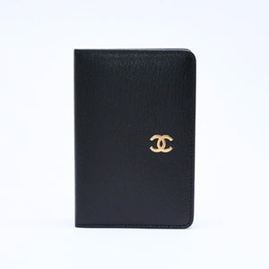 新品同様品 CHANEL シャネル Coco Mark ココマーク 手帳カバー ブックカバー 6番台 ブラック ゴールド金具 中古 4a004976